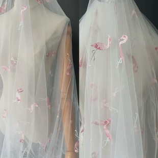 Pink Bird Little Swan Flamingo Mesh Embroidered Fabric Fabric Children's Clothing Dress Clothing Home Fabric