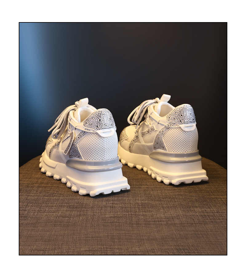 Giày sneaker nữ chunky đế dày lưới phối đá rhinestone — màu trắng chi tiết 20