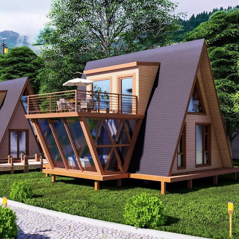 Triangular Trendy Small Wooden House for Outdoor Assembly, Steel-Wood Combination House, Mobile Tourist Attraction Farmhouse Homestay