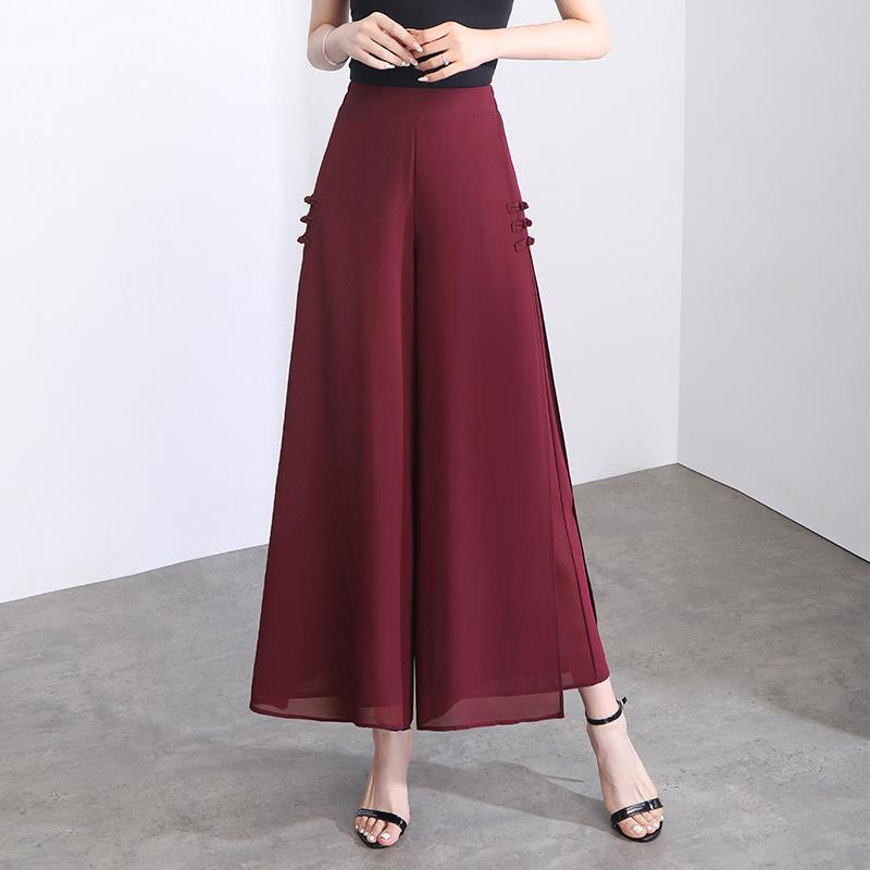 Chinese style culottes plus size chubby girl chiffon wide-leg pants women's skirt 2023 new summer fashion mom cropped wide-leg pants