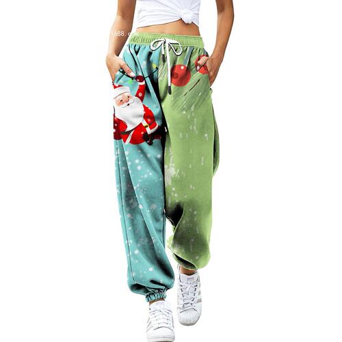  New Cross-border European and American Women's Fashion Christmas Digital Print Loose Casual Sporty Pants for Export Women's Casual Pants