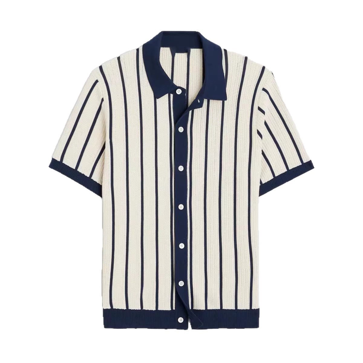 Camisas polo de cuello V camisa de punto de manga corta hombre cardigan rayas viejas líneas de hielo de viento de verano fábrica transfronteriza al por mayor