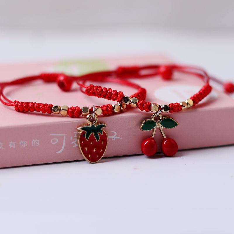 Red String Couple Bracelet for Women DIY Strawberry Cherry Woven Friendship Bracelet for Children and Students Jewelry Children's Bracelet
