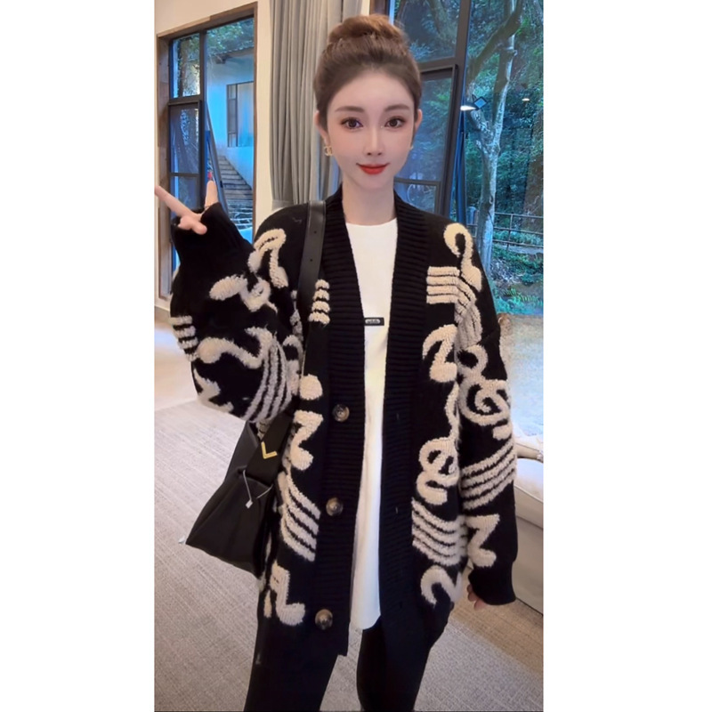 山力达迪2025新款韩版慵懒风针织开衫女秋冬新款宽松百搭毛衣外套|undefined
