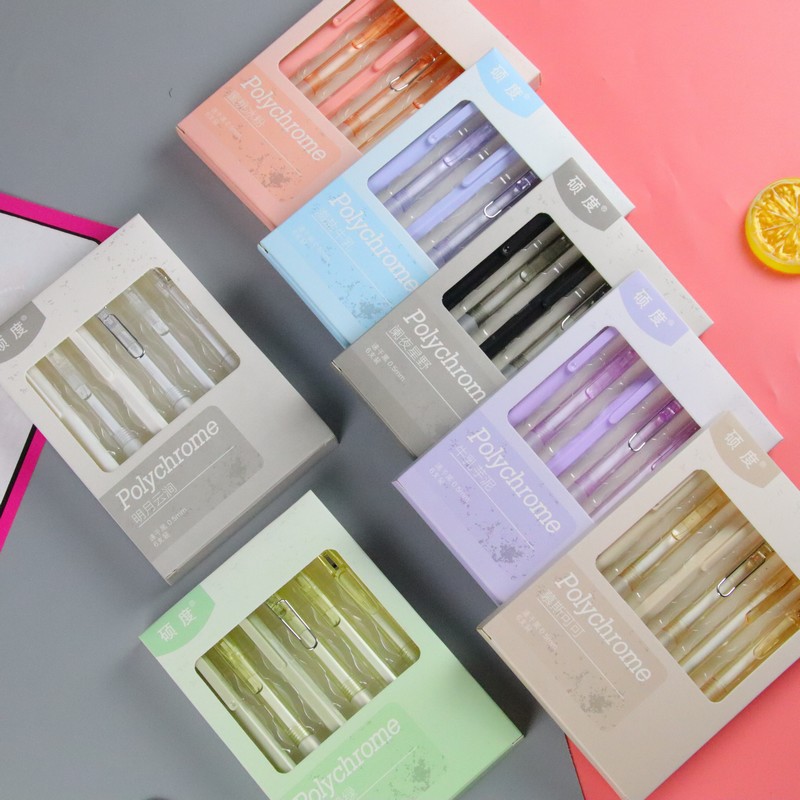 6 piezas en la misma caja de color ST cabeza gel pluma de alta apariencia Oficina papelería pluma de empuje pluma estudiante de agua