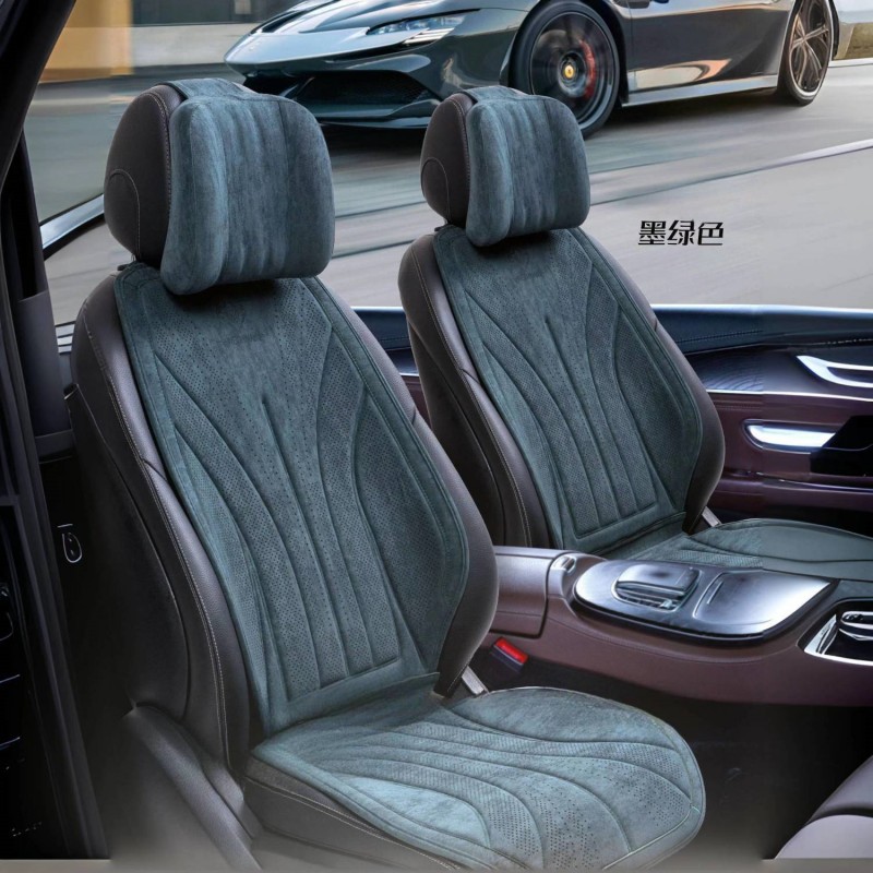 Universal High Quality Car Seat Cushion Lambswool Latex Cotton Saddle Pad (Seat cushion, seat cover) - 5-seat-black-ink-green