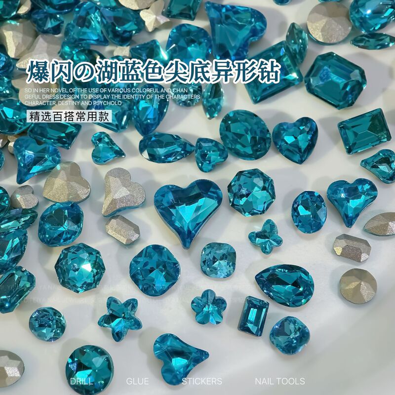 Blue Pointed-Bottom Nail Art Rhinestones, Sparkling Lake Blue Chunky Square Butterfly Dove Egg Irregular-Shaped Rhinestones Mixed Nail Decorations Blue Pointed-Bottom Nail Art Rhinestones, Sparkling Lake Blue Chunky Square Butterfly Dove Egg Irregular-Shaped Rhinestones Mixed Nail Decorations