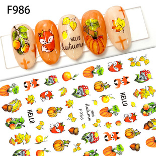 2023 manicure new adhesive stickers Thanksgiving Fox Maple Leaf Christmas elk snowflake F986-995 independent packaging