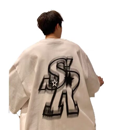 Summer Men's T-Shirt Short Sleeve Loose Half Sleeve Pure Cotton Trendy Streetwear Hong Kong Style American Retro 2025 New Arrival Five Finger