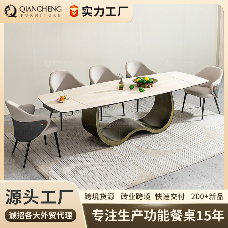 Mesa de Comedor Extensible de Pizarra hasta 2.8 Metros de Acero Inoxidable Plegable para Restaurante