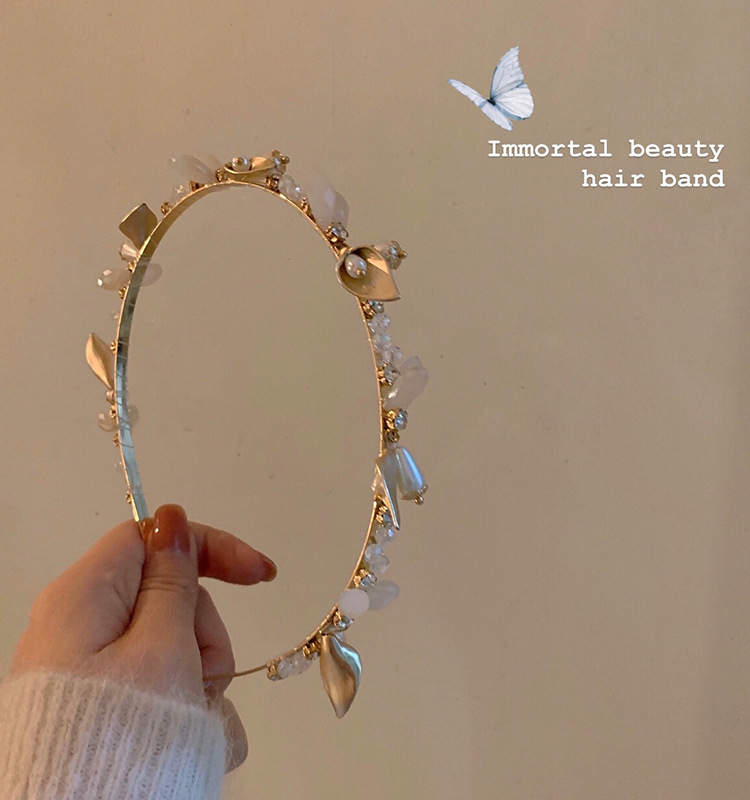 Diadema de perlas hada mujer estilo coreano retro flores accesorio_voghion.com