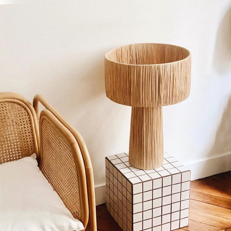 Study Room, Japanese-Style Bedroom, Hand-Woven Tea Room, B&B, Wabi-Sabi Style Bedside Table Lamp, Rattan Art Lamp, Living Room, Creative Rattan Weaving