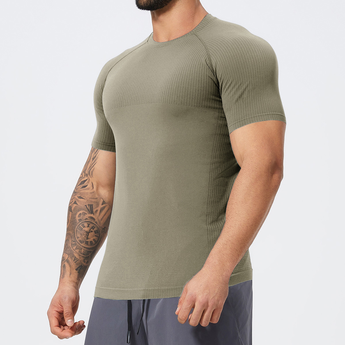 Cross-border hombre sin costuras deportivo acondicionamiento rápido secado transpirable mangas cortas yoga correr camiseta muscular delgada 7752