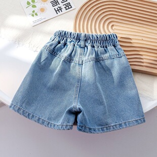 Girls' Summer New Sweet Rainbow Button Denim Shorts Korean Style Western Style Short Skirt Children's Summer Denim Pants Skirt