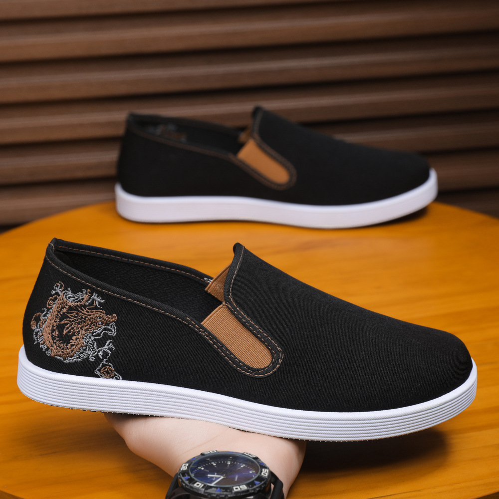 Light Soft Bottom Breathable Canvas Shoes New Ethnic Style Slip-on Embroidered Cloth Shoes All-match Old Beijing Men's Cloth Shoes