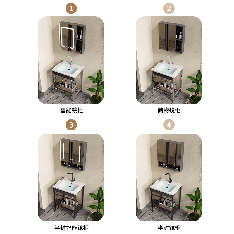 Acero inoxidable soporte de piso simple integrado lavabo lavabo cerámico lavabo balcón lavabo gabinete