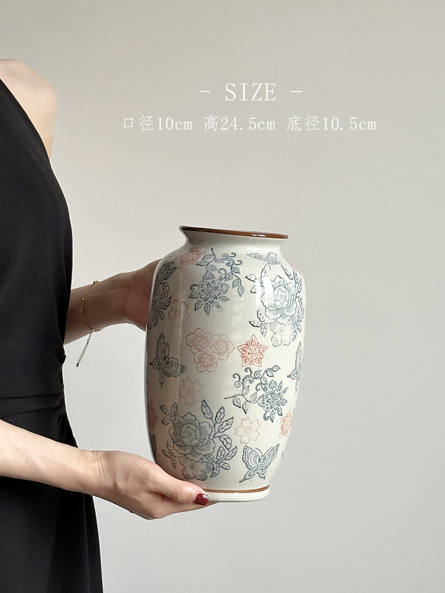 Flor azul porcelana vintage flor de cerámica decoración floral sala de estar vasijas de cerámica decoración de lujo ligera nueva flor china