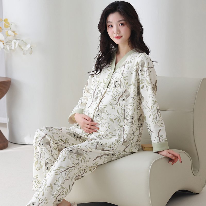 Pure Cotton with Chest Pad Pregnant Women's Monthly Clothes Pajamas Spring and Autumn Long Sleeve plus size Prenatal and Postpartum Breastfeeding Home Clothes Pure Cotton with Chest Pad Pregnant Women's Monthly Clothes Pajamas Spring and Autumn Long Sleeve plus size Prenatal and Postpartum Breastfeeding Home Clothes