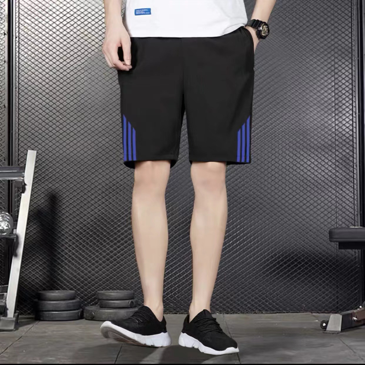 Stretch casual pantalones sueltos pantalones cortos de verano fitness tres barras pantalones deportivos de los hombres pantalones de fitness de secado rápido transfronterizo