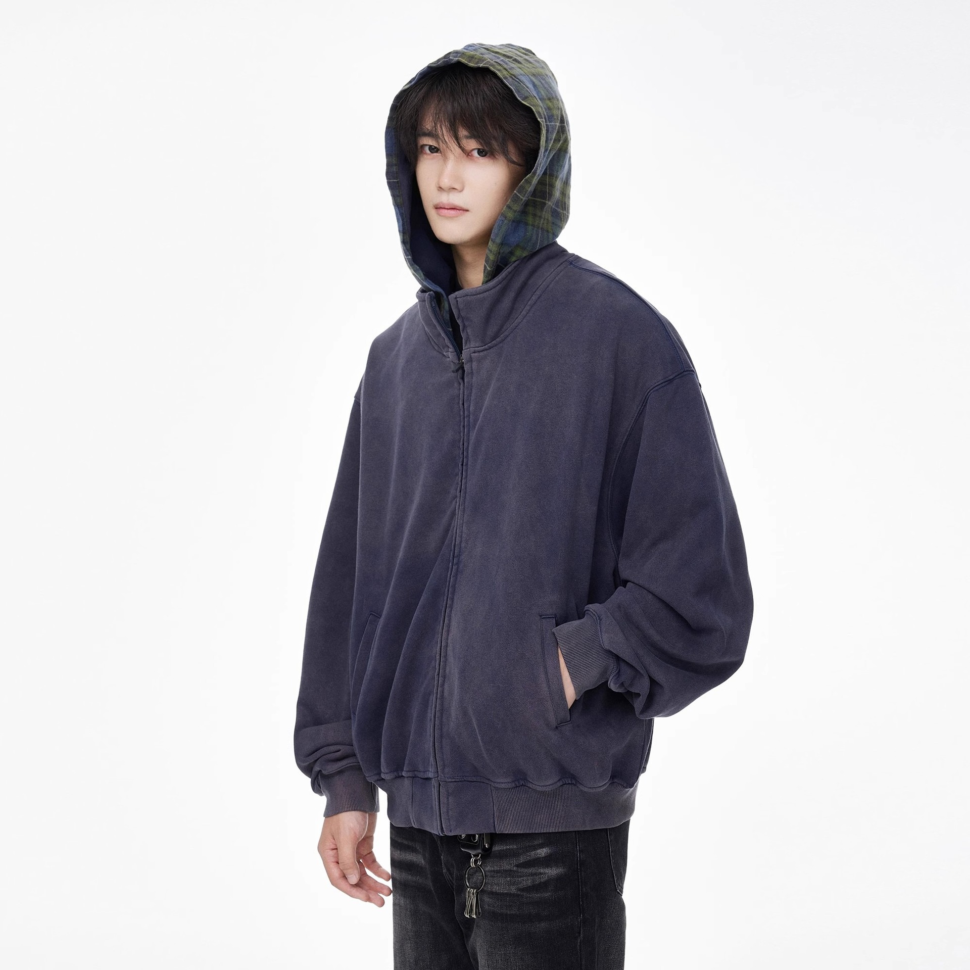 Cárdigan corto con capucha, sudadera, chaqueta holgada y cuadrada lavada para hombre y mujer._voghion.com