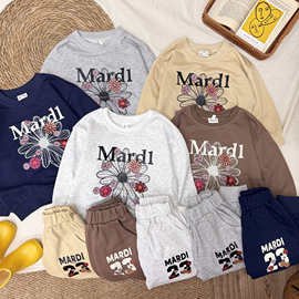 儿童套装秋冬保暖男女童休闲套装宝宝女童花朵2件套运动套装现货