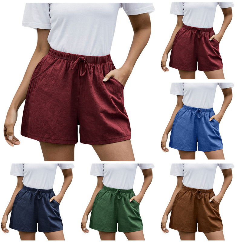 Spot 2023 Summer European and American Women's Clothing Amazon Linen a-Shorts Women's Casual Pants Women's Loose Wide Leg Short