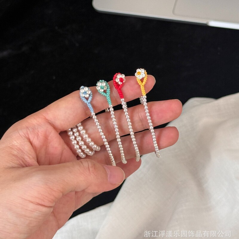 Vintage Dopamine Color S925 Sterling Silver 2.5mm Ultra-Fine Small Flower Beads Hand-Woven Braided Rope Bracelet Vintage Dopamine Color S925 Sterling Silver 2.5mm Ultra-Fine Small Flower Beads Hand-Woven Braided Rope Bracelet