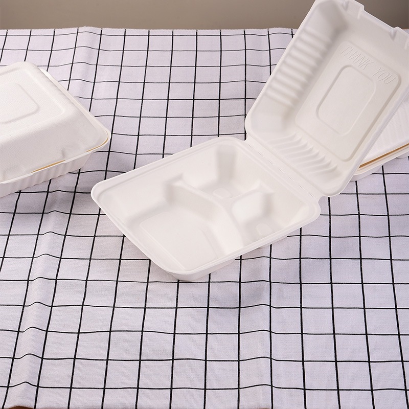 Caja de hamburguesas americana de 8 pulgadas y 9 pulgadas, lonchera de pulpa de una pieza desechable, lonchera, caja de embalaje, caja bento degradable