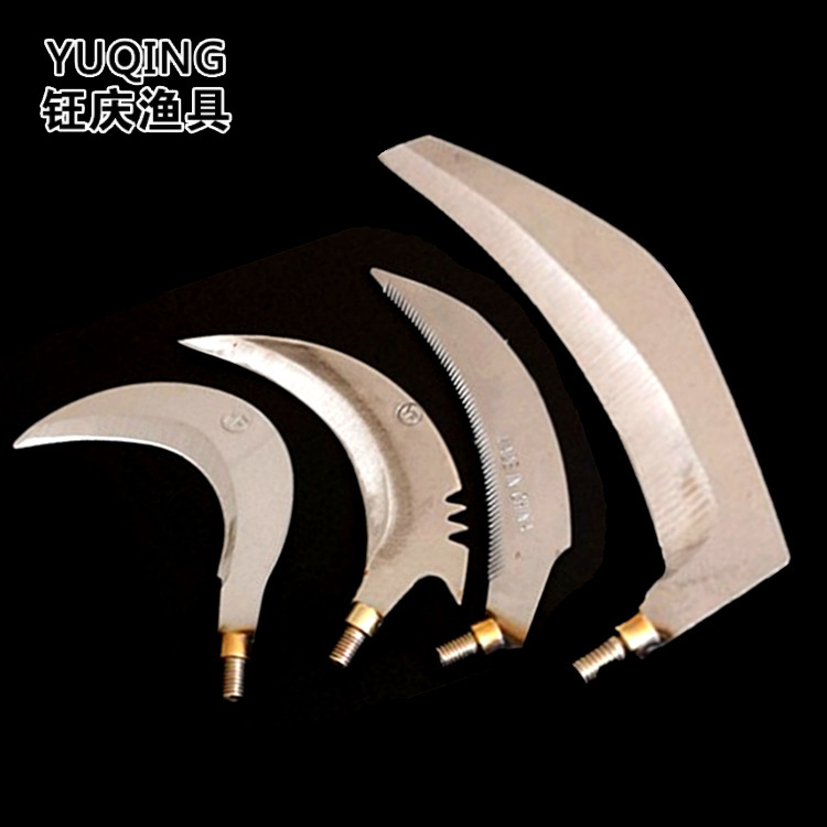 Cuchillo de corte de hierba portátil para pesca al aire libre, con cabeza de hoz dentada, de acero inoxidable, para cortar césped con pértiga, hoz curva, venta al por mayor