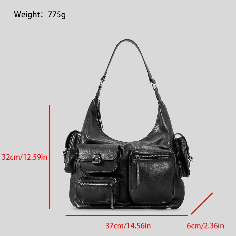 Women's Bags new retro multi pocket motorcycle bag large capacity pu shoulder underarm bag niche punk style handbag for women_voghion.com