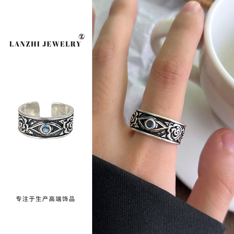 Anillo Abierto de Estilo Hip Hop 925 de Plata Gruesa Cubierta de Cobre Blanco