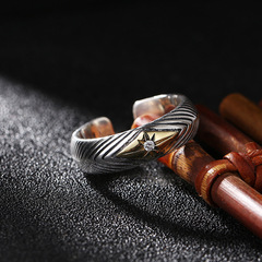 千葉泰銀男士個性鑲鑽波浪條紋開口戒指復古百搭潮人時尚食指環