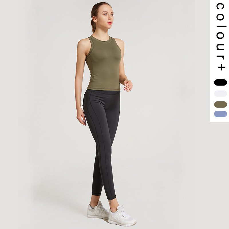 跨境新款運動套裝修身提臀瑜伽褲背心文胸裸感瑜伽服女兩件套