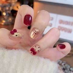 新年戰甲貓眼美甲貼紅絲絨KT貓穿戴甲半手工秋冬顯白穿戴式假指甲