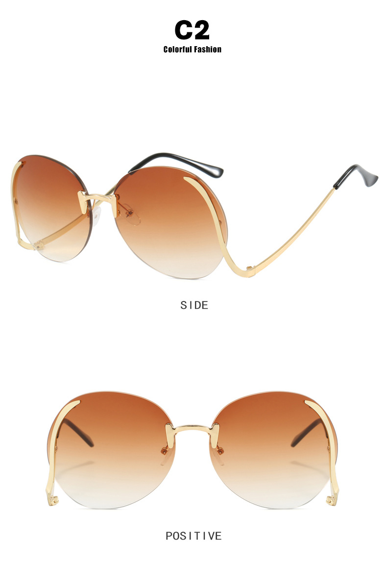 45g Weight Frameless Glasses Structure Sunglasses Classification PC, UV400 Protection Lens Material Round Frame Glasses Style Travel, Fashion Wear, Sun protection Occasion Solid Color Pattern All Seasons Season Women's Gender Personality, Exaggerated, Street Style Personality Exaggerated Street Solid Color PC UV400 Protection Round Frame Frameless Women's Sunglasses 7