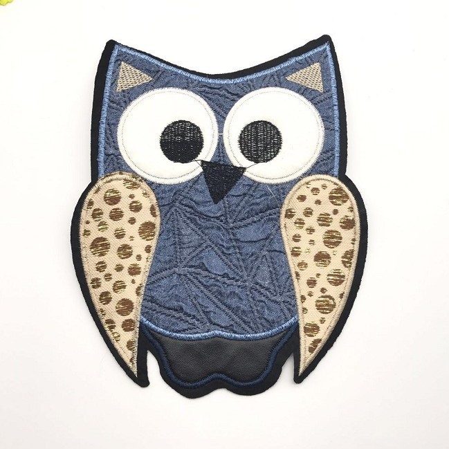 补丁猫头鹰新款补丁牛仔布辅料外套布贴蓝色猫头鹰外套皮草猫头鹰
