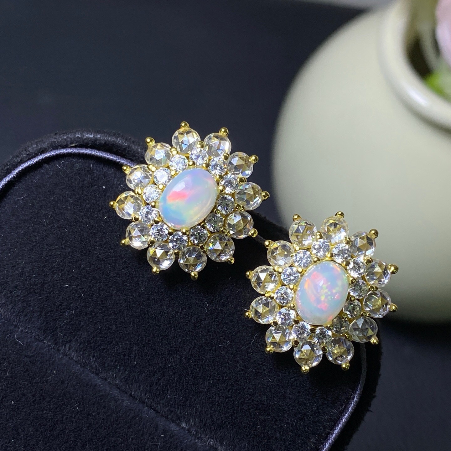 Factory Wholesale Popular Natural White Opal Earrings S925 Silver Inlaid Main Stone 5X7 Hot-Selling in Europe and America, One-Piece Dropshipping