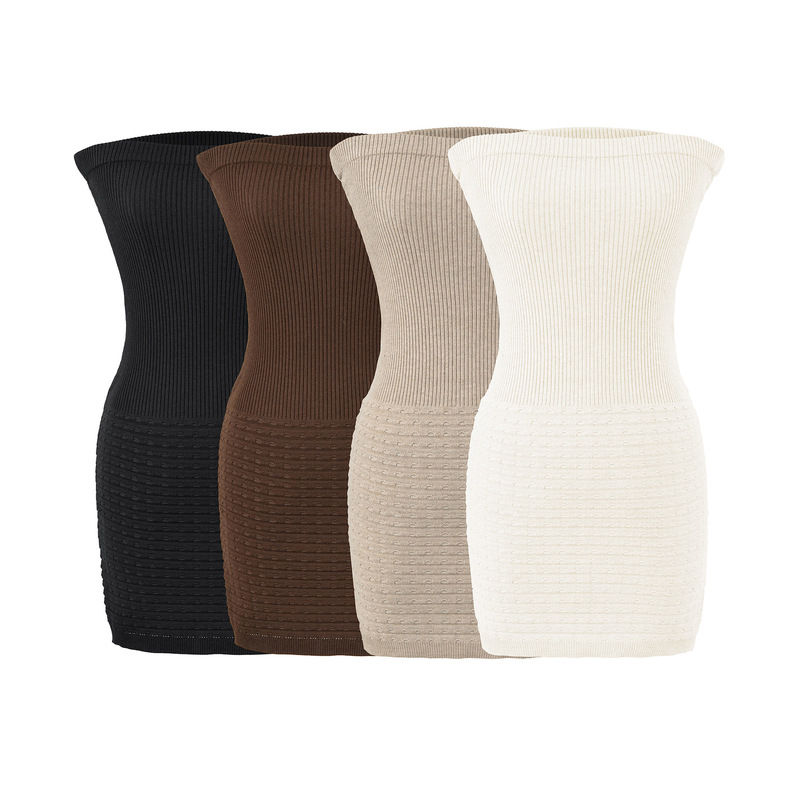 Purely Alluring and Elegant Slim-Fit Tube Top Bodycon Knit Short Dress for Women, Accentuating the Figure, Waist-Cinching, Sleeveless Short Dress