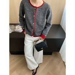 司南 重工金属扣 法式高级感撞色圆领宽松小香风针织开衫 SN8096