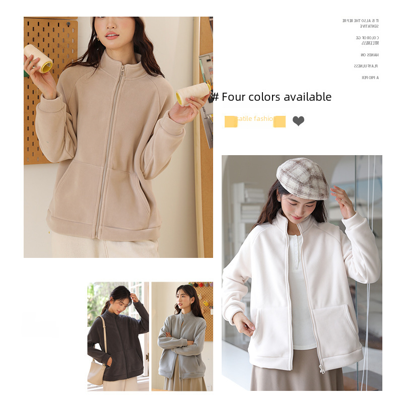 Sügis- ja talvepaksendatud fliisvoodriga naiste stiilis mantel, soe polaarfliisist kardigan, pealisriietus, pikkade varrukatega topp, vabaaja särk_voghion.com