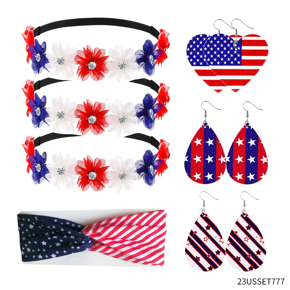 Gafas del Día de la Independencia de los Estados Unidos Diadema de carnaval Diadema Diadema Pendientes Pestañas postizas Gafas de bandera