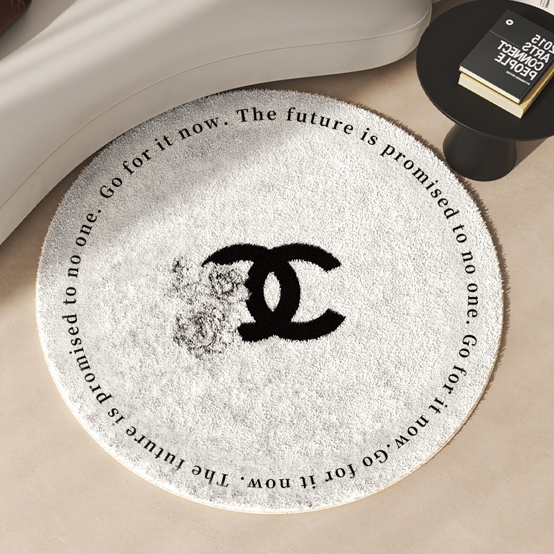 French-style cream round rug, luxurious and high-end, faux cashmere vanity bench mat, bedroom bed-side faux cashmere rug