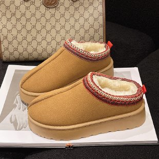 Damenschuhe Schneestiefel Winter Kaschmir Warm Dicker Boden Absatzlos Baotuo Haar Halbschuh Baumwollschuhe_voghion.com