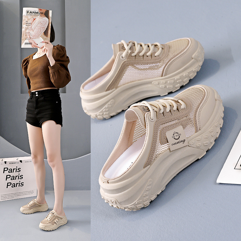 Casual Half-Slip Women's Shoes for Summer, Slip-On Lazy Shoes, Sneakers, 2026 New Model, Mesh Sandals Q070