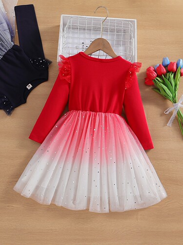 2026 Autumn New Arrival Girls' Dress—Stylish Starry-Sky Mesh Puffy Skirt, Little Girl's Stylish Princess Dress, Formal Gown