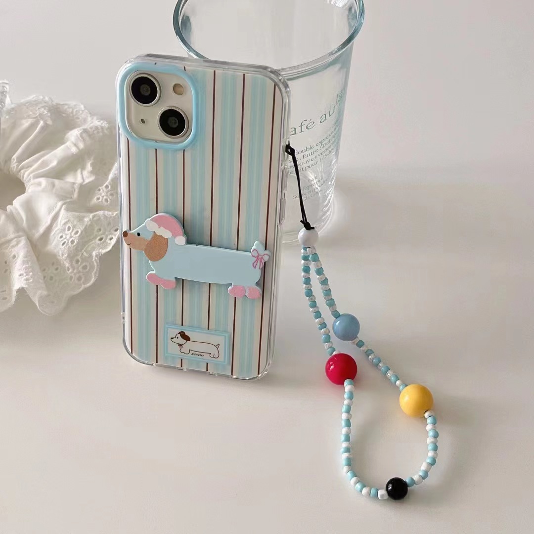 El soporte para perros de rayas azules estilo ins es adecuado para iPhone14 funda para teléfono móvil 15ProMax Apple 12/13 hembra 14PM