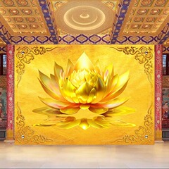 金色莲花荷花墙纸布佛字背景禅意莲花壁画禅房寺庙佛堂家壁纸