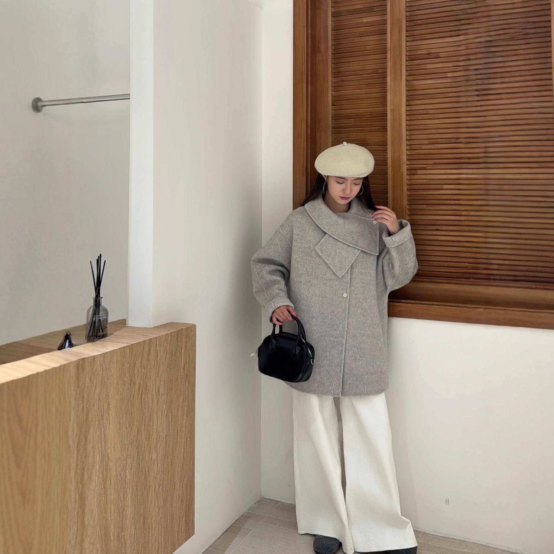 Double-Sided Wool Outwear 2025 New Autumn and Winter Style Scarf Collar Mid-Length Elegant Korean Style Hepburn Style Woolen Outwear