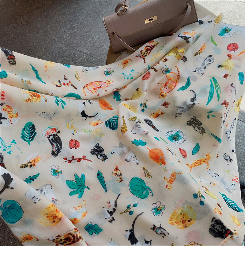 Sciarpa lunga donna retro stampa gatto scialle estivo solare_voghion.com