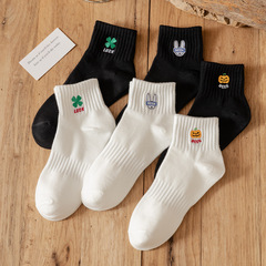 黑白色襪子男中筒棉襪防臭吸汗運動秋冬季長襪ins潮女生日系短筒